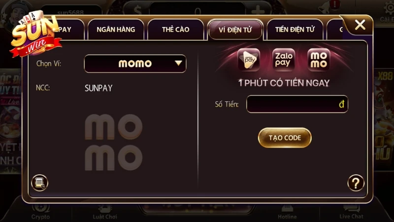 Các Phương Thức Nạp Tiền SunWin Nhanh - An Toàn - Tiện Lợi 4 Nạp tiền SunWin qua ví điện tử nhanh chóng và an toàn